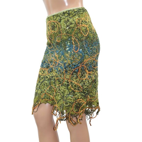 Bold Avant Garde Baldolera Patterned Raw Knit Skirt S - Picture 2 of 5